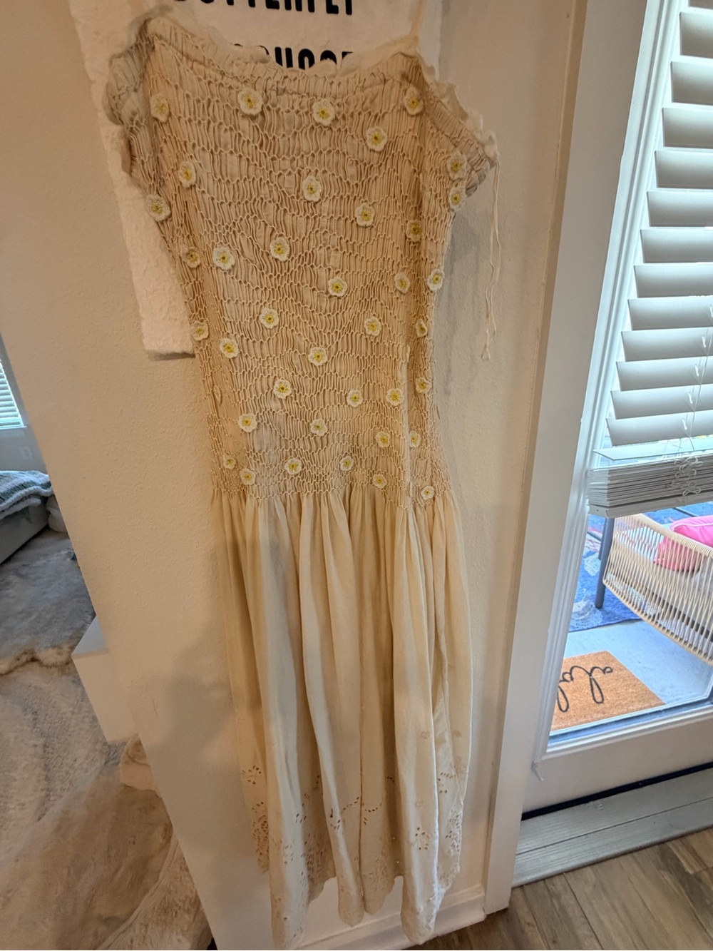 Free People Cream Maxi Dress with Yellow Daisy Appliqués